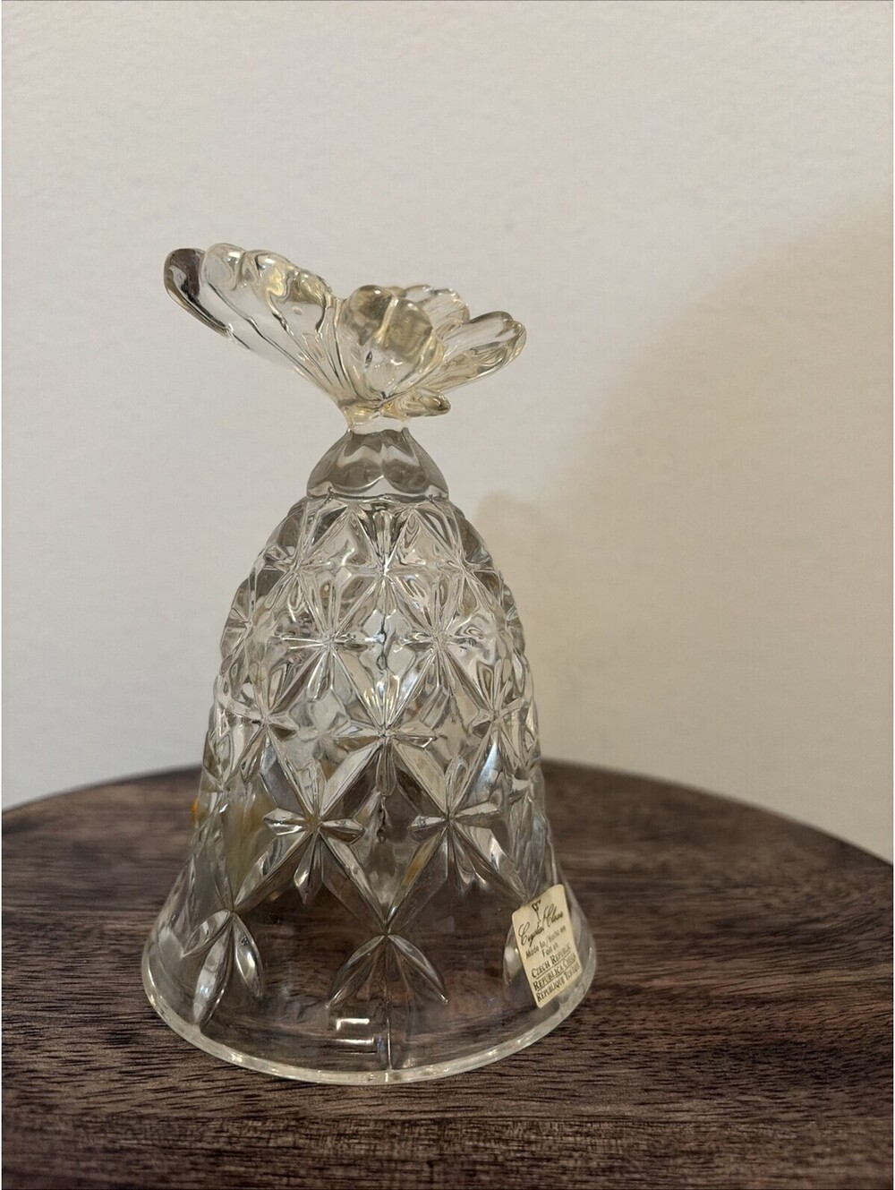 Czech Republic Clear Crystal Glass Butterfly Bell w Clapper Brand Hofbauer 4.75"